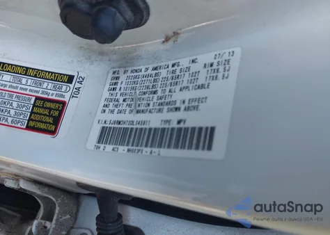 2013 Honda Cr-V Ex-L из США, поврежденный, VIN 5J6RM3H70DL045811